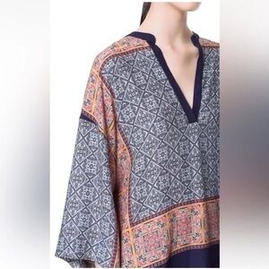 Zara | Multicolor Print 3/4 Sleeve Oversized Boho V Neck Tunic Top Size Medium